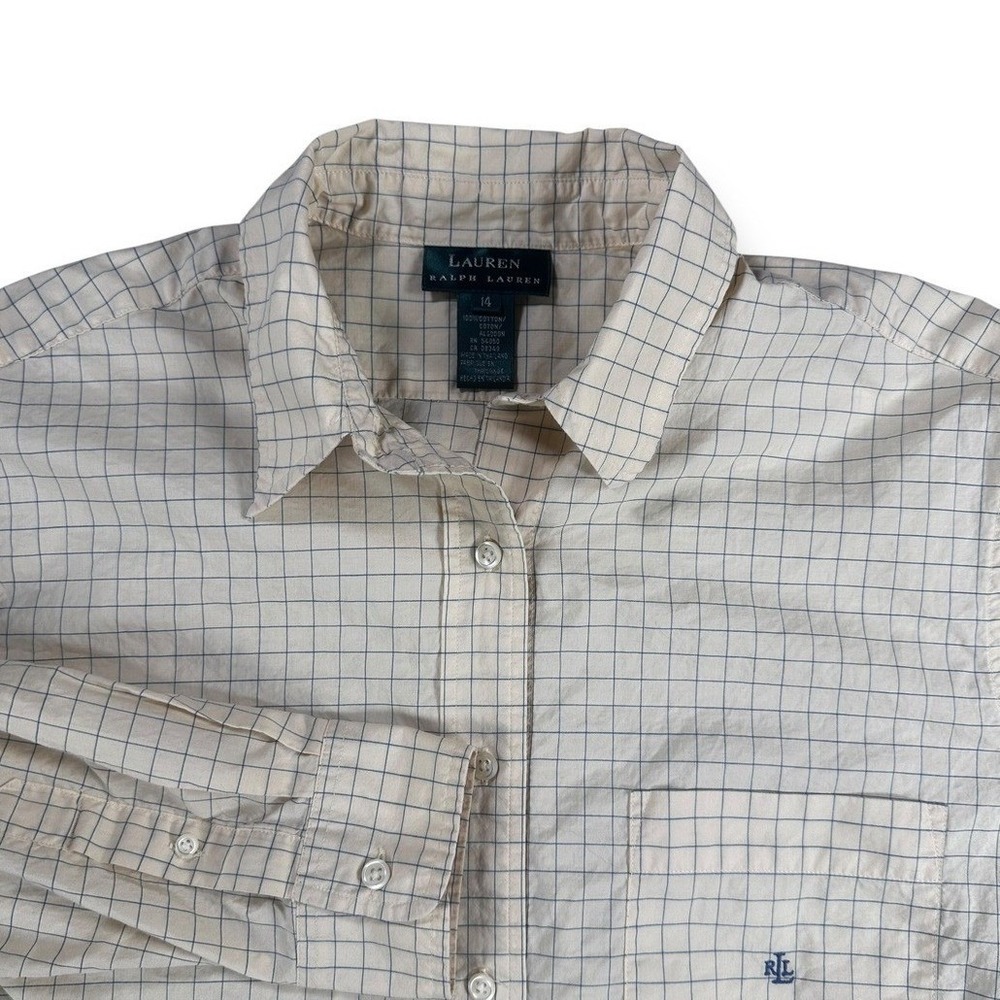 Lauren Ralph Lauren Yellow Navy Windowpane Check Cotton Button Down Shirt 14